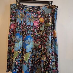 Lauren Max Black Flared Skirt With Colorful Flowers